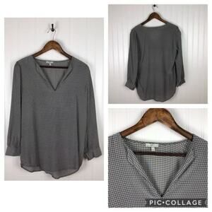 Joie Women's Plaid V-neckline Long Sleeves Curved Hem Popover Silk Blouse Size S